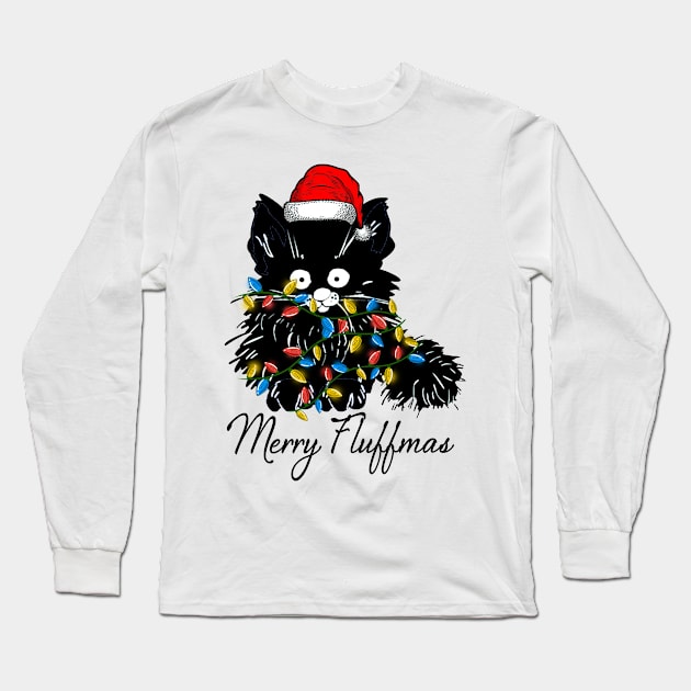 black cat merry fluffmas Long Sleeve T-Shirt by artbyclivekolin